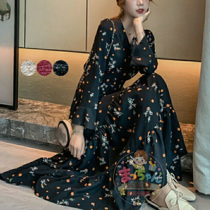 樂天商城 - ワンピース 春 きれいめ 春コーデ 春ワンピ カジュアル 韓国ファッション L M 長袖 ガーリーコーデ カシュクール ティアード 花柄 ロング 結婚式 大人カジュアル ぽっちゃり ドレス