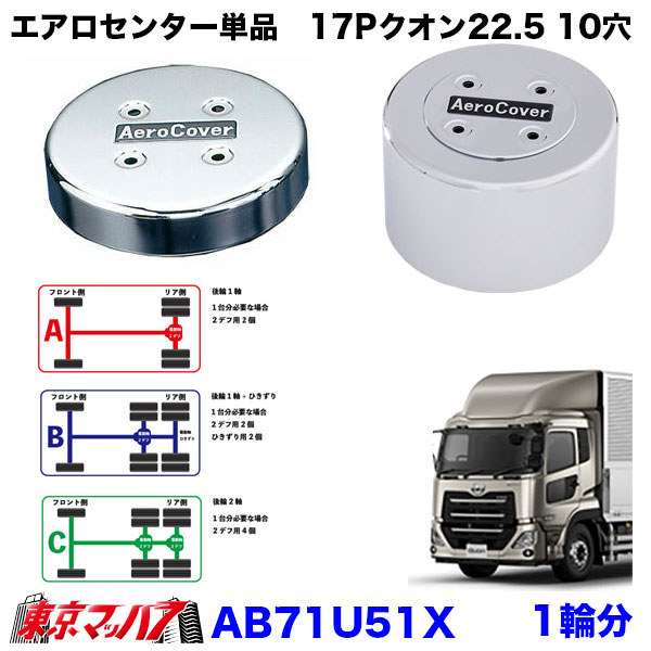 AB71U513-AB71U515-FR エアロセンターキャップ 単品　UD パーフェクトクオン GK/CW/CD　大型用　メッキ　ISO 22.5　10穴