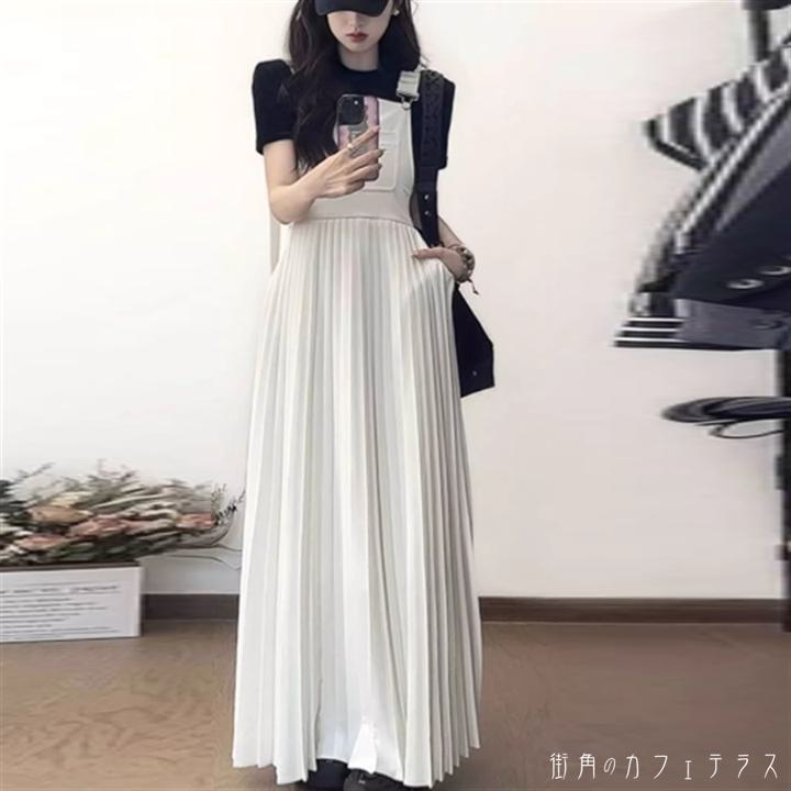 ワンピース マキシワンピ ジャンパースカート ロング マキシ Aライン フレア プリーツ エレガント 可愛い 大人可愛い きれいめ シンプル カジュアル シック コンサバ 華やか 大人 上品 おしゃれ お洒落 主役級 こなれ感 高見え ラフ 無地 春 20代 30代 40代 レディース 女性
