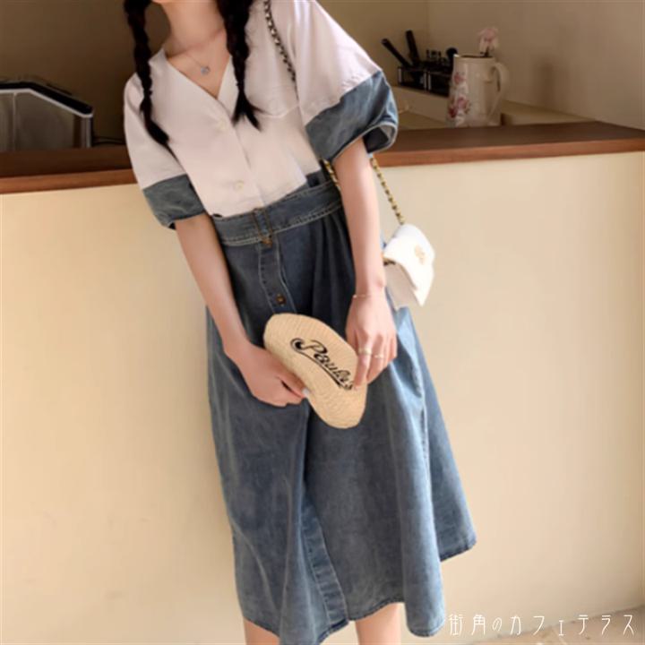 樂天商城 - ワンピース ロングワンピ ロング ミモレ 袖あり 半袖 ランタンスリーブ パフスリーブ Uネック Aライン フレア 異素材切り替え ドッキング 薄手生地 可愛い 大人可愛い きれいめ シンプル カジュアル シック コンサバ 華やか 大人 上品 おしゃれ お洒落 レトロ 主役級