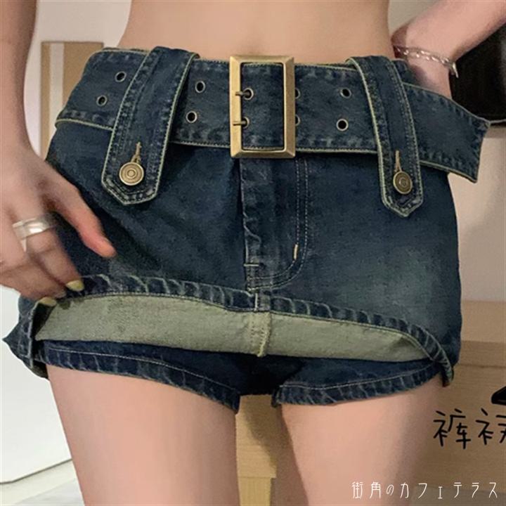 樂天商城 - スカート ミニスカート Aライン キュロットスカート フレア ミニ ポケット ベルト ハイウエスト 薄手生地 デニム かわいい 大人可愛い 大人女子 こなれ感 シンプル カジュアル 大人 上品 おしゃれ お洒落 ラフ コンサバ ガーリー 無地 夏 20代 30代 40代 レディース 女性