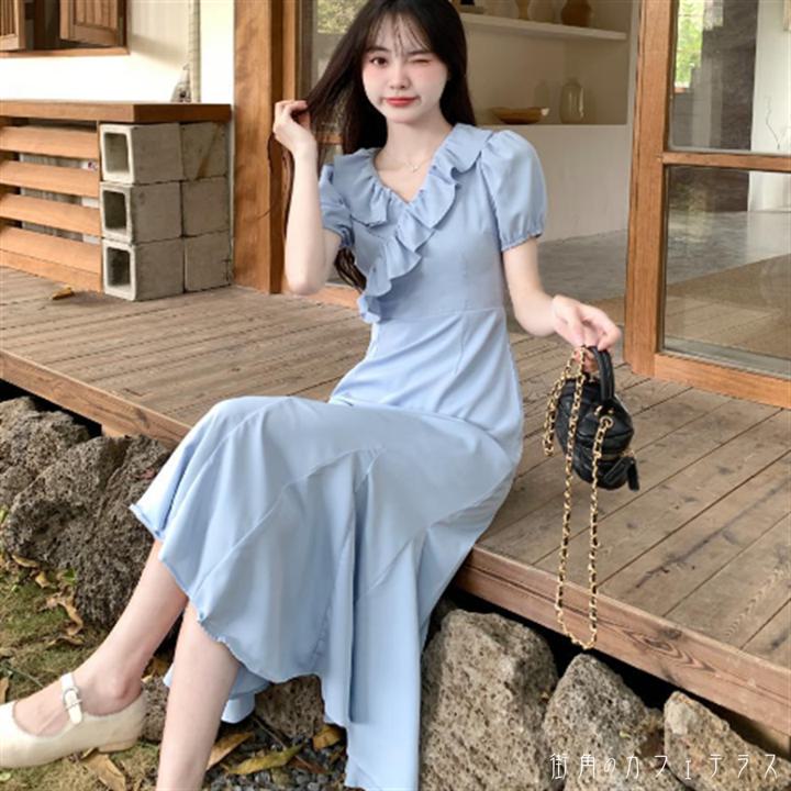 樂天商城 - ワンピース ロング マキシ アンクル丈 袖あり 半袖 Vネック Aライン フレア マーメイド ロングワンピ マキシワンピ フリル 薄手生地 エレガント 可愛い 大人可愛い きれいめ シンプル カジュアル シック コンサバ 華やか 大人 上品 おしゃれ お洒落 こなれ感 高見え 高級感