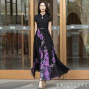 レディース ドレス パーティードレス ワンピース ロング丈 マキシ丈 Aライン フラワー アシンメトリー Vネック 華やか こなれ感 大人 クール 半袖 ブラック 結婚式 2次会 お呼ばれ パーティー お食事会 ディナー ランチ お出かけ 春夏