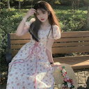 レディース ワンピース ミドル丈 フラワープリント 小花柄 ふんわり袖 リボン キュート レトロ Aライン ガーリー スウィート 大人かわいい フェミニン 半袖 ホワイト 20代 30代 40代 通勤 通学 お出掛け 女子会 お呼ばれ 春夏