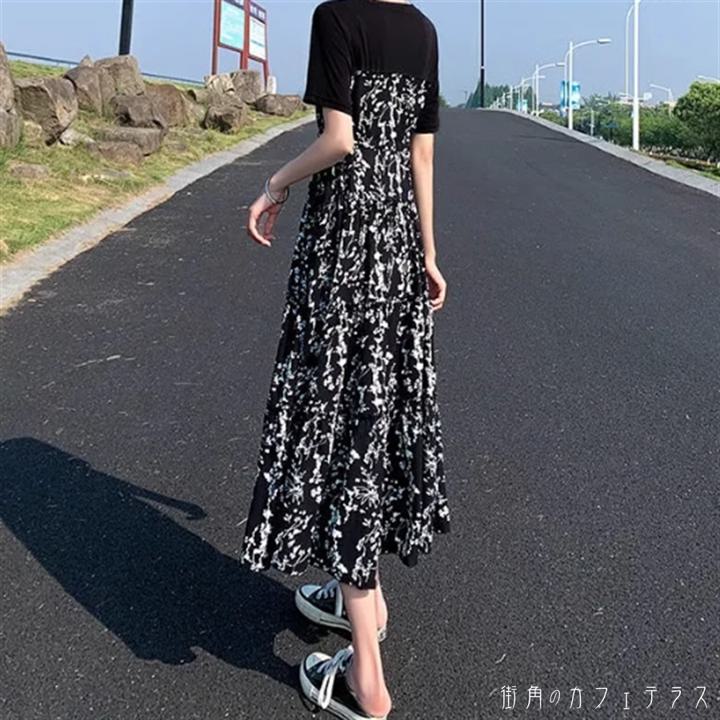 ワンピース ロングワンピ ロング マキシ 袖あり 半袖 Uネック クルーネック Aライン フレア 薄手生地 エレガント 可愛い 大人可愛い きれいめ シンプル カジュアル シック コンサバ 華やか 大人 上品 おしゃれ お洒落 レトロ 主役級 こなれ感 高見え フェミニン 小花柄 夏