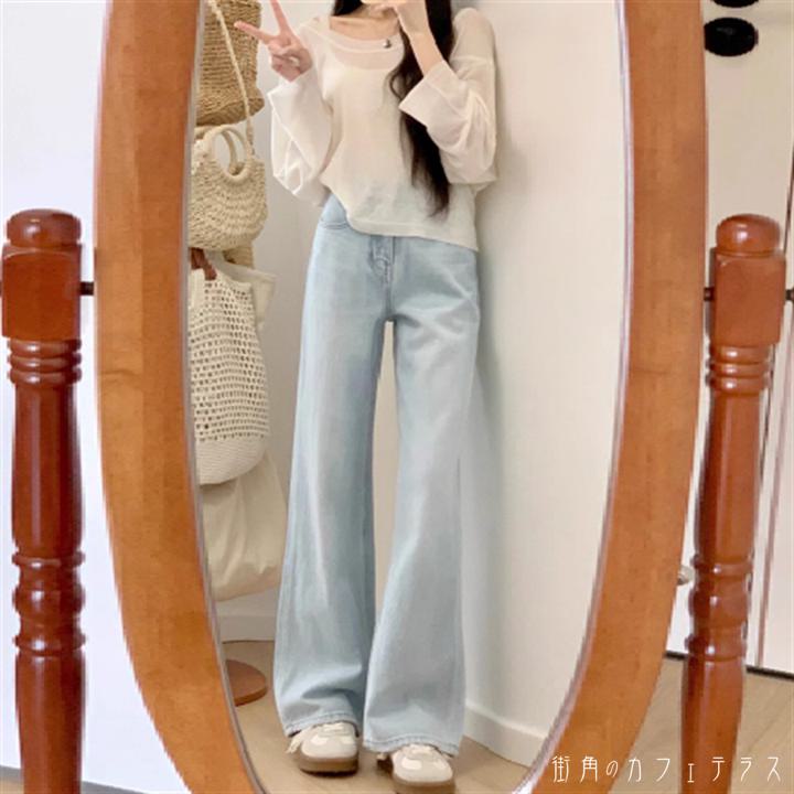 樂天商城 - パンツ ボトムス夏 デニムパンツ フレアパンツ フレア Aライン ロング マキシ ポケット ハイウエスト デニム ブルーデニム 薄手生地 かわいい 大人可愛い 大人女子 綺麗 シンプル カジュアル 大人 上品 おしゃれ お洒落 こなれ感 ラフ コンサバ 着痩せ ヘルシー 無地 20代