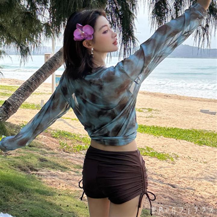 水着 ビキニ スイムウェア タンキニ 日焼け防止 UVカット チュニック丈 紫外線対策 上下セット 3点セット スリーピース 長袖 Aライン フレア 透け感 シースルー かわいい 大人可愛い きれいめ シンプル カジュアル ナチュラル 華やか 大人 大人っぽい おしゃれ 主役級