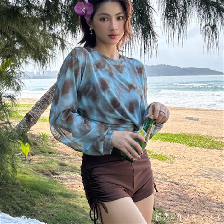 水着 ビキニ スイムウェア タンキニ 日焼け防止 UVカット チュニック丈 紫外線対策 上下セット 3点セット スリーピース 長袖 Aライン フレア 透け感 シースルー かわいい 大人可愛い きれいめ シンプル カジュアル ナチュラル 華やか 大人 大人っぽい おしゃれ 主役級