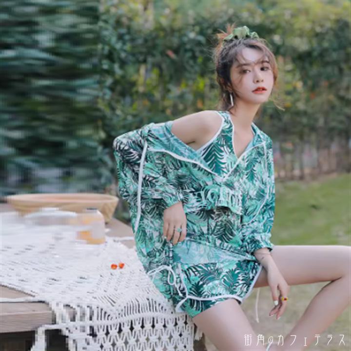 水着 ビキニ スイムウェア ラッシュガード タンキニ 日焼け防止 UVカット 紫外線対策 羽織り アウター 上下セット 3点セット Vネック フード付き 長袖 Aライン フレア かわいい 大人可愛い きれいめ シンプル カジュアル ナチュラル 華やか 大人 大人っぽい おしゃれ 主役級