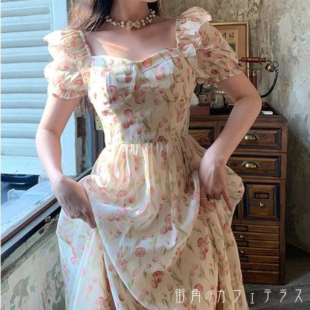 レディース ドレス パーティードレス ワンピース ロング丈 マキシ丈 フリル スウィート キュート レトロ 大人かわいい 抜け感 大人かわいい ナチュラル シンプル 半袖 ピンク ホワイト 結婚式 2次会 お呼ばれ パーティー お食事会 ディナー ランチ お出かけ 春夏