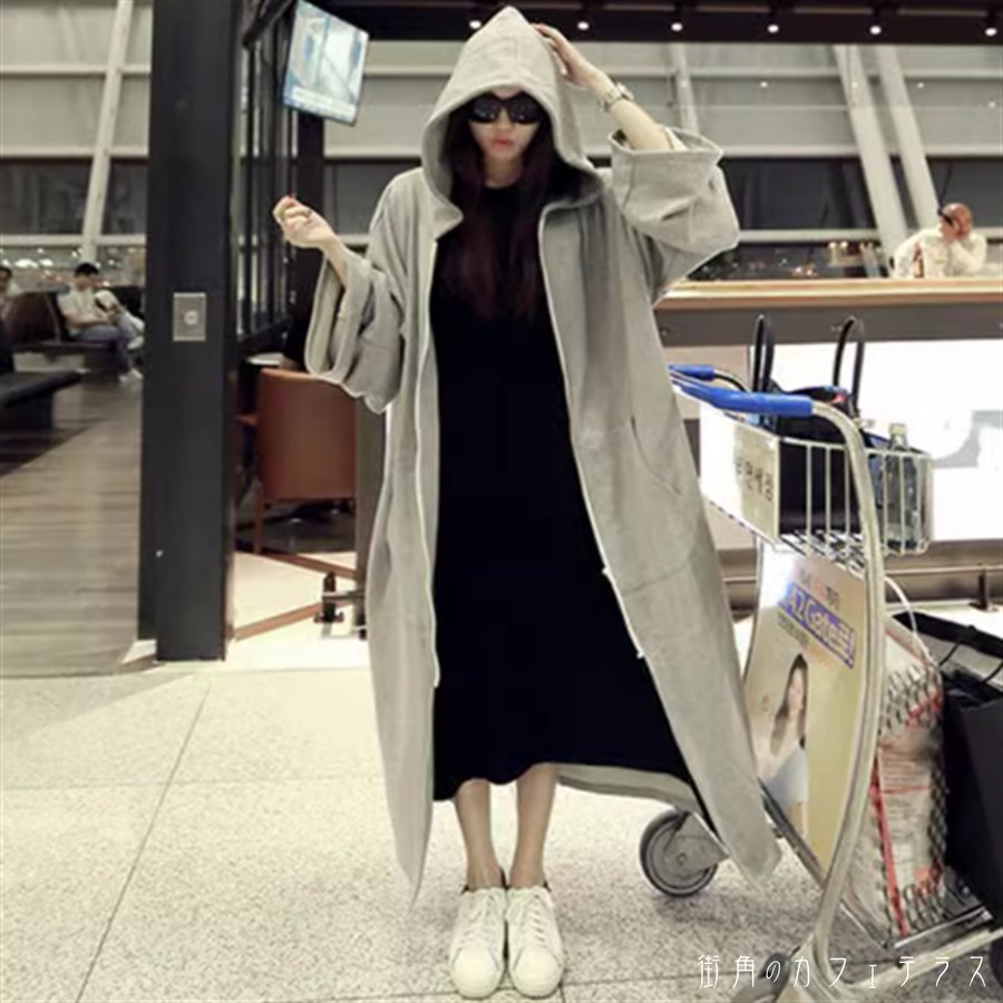 アウター ロングコート パーカー 羽織り ロング マキシ丈 長袖 フレア袖 Vネック フード付き フレア Aライン ファスナー かわいい 大人可愛い 綺麗 シンプル カジュアル 大人 上品 おしゃれ お洒落 大人女子 こなれ感 コンサバ 定番アイテム 体型カバー ガーリー 無地 春 秋