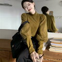 トップス 2色 セーター ロング丈 長袖 パフスリーブ 萌え袖 ハイネック Aライン フレア プルオーバー 異素材切り替え ドッキング かわいい 大人可愛い 大人女子 こなれ感 シンプル カジュアル 大人 上品 おしゃれ お洒落 ラフ コンサバ エレガント フェミニン ガーリー 無地(4)