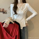 レディース トップス カットソー カシュクール風 アシンメトリー スタイルアップ シンプル カジュアル キレイめ 大人かわいい スッキリ こなれ感 長袖 ホワイト レッド ブラック 白 赤 黒 20代 30代 40代 通勤 通学 オフィス お出掛け 女子会 お呼ばれ 秋冬