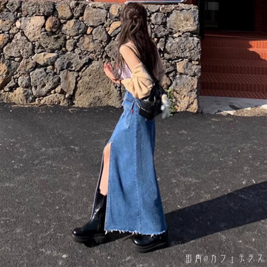 樂天商城 - ロングスカート 2色 デニム マキシスカート ロング マキシ丈 フレア Aライン 薄手 スリット かわいい 大人可愛い きれいめ シンプル カジュアル 大人 上品 おしゃれ お洒落 こなれ感 コンサバ系 ラフ 抜け感 無地 春 夏 秋 誕生日会 20代 30代 レディース 女性用 ママ服