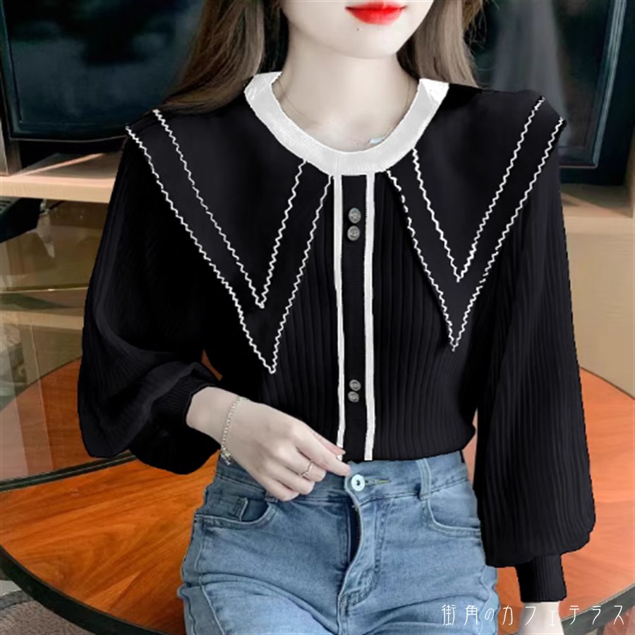 トップス 3色 ブラウス ロング丈 長袖 ハイネック Aライン フレア 薄手生地 かわいい 大人可愛い 大人女子 こなれ感 シンプル カジュア..