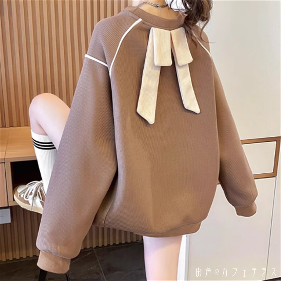 樂天商城 - セーター トップス 3色 ロング丈 チュニック 大きい ゆったり ゆる オーバーサイズ プラスサイズ くすみカラー ベイクドカラー 秋カラー ブラウン グレー ベージュ 長袖 萌え袖 Uネック Aライン フレア プルオーバー リボン 厚手生地 かわいい 大人可愛い 大人女子 こなれ感