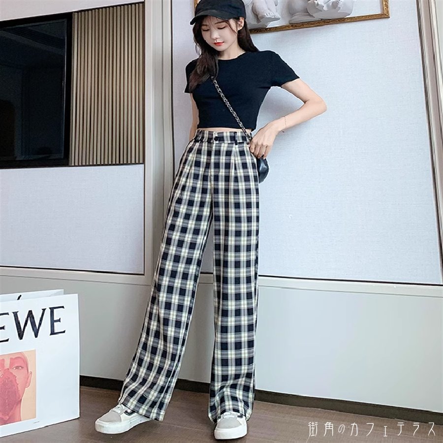 樂天商城 - ワイドパンツ 2色 薄手生地 かわいい 大人可愛い 大人女子 綺麗 シンプル カジュアル 大人 おしゃれ お洒落 こなれ感 ラフ コンサバ 着痩せ チェック柄 フレア Aライン ボトム ロング マキシ ポケット 秋 20代 30代 40代 レディース 女性用 ママ デート お出かけ 女子会