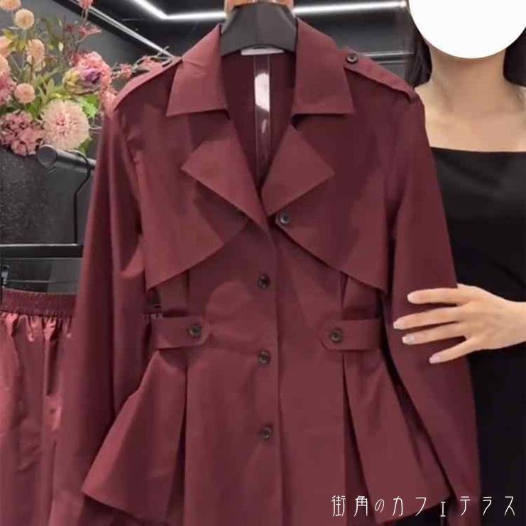 レディース アウター 羽織り コート ミドル丈 防寒 こなれ感 トレンチ Aライン シンプル カジュアル きれいめ 大人かわいい ヘビロテ 長袖 レッド 赤 20代 30代 40代 通勤 通学 オフィス お出掛け 女子会 お呼ばれ 秋冬