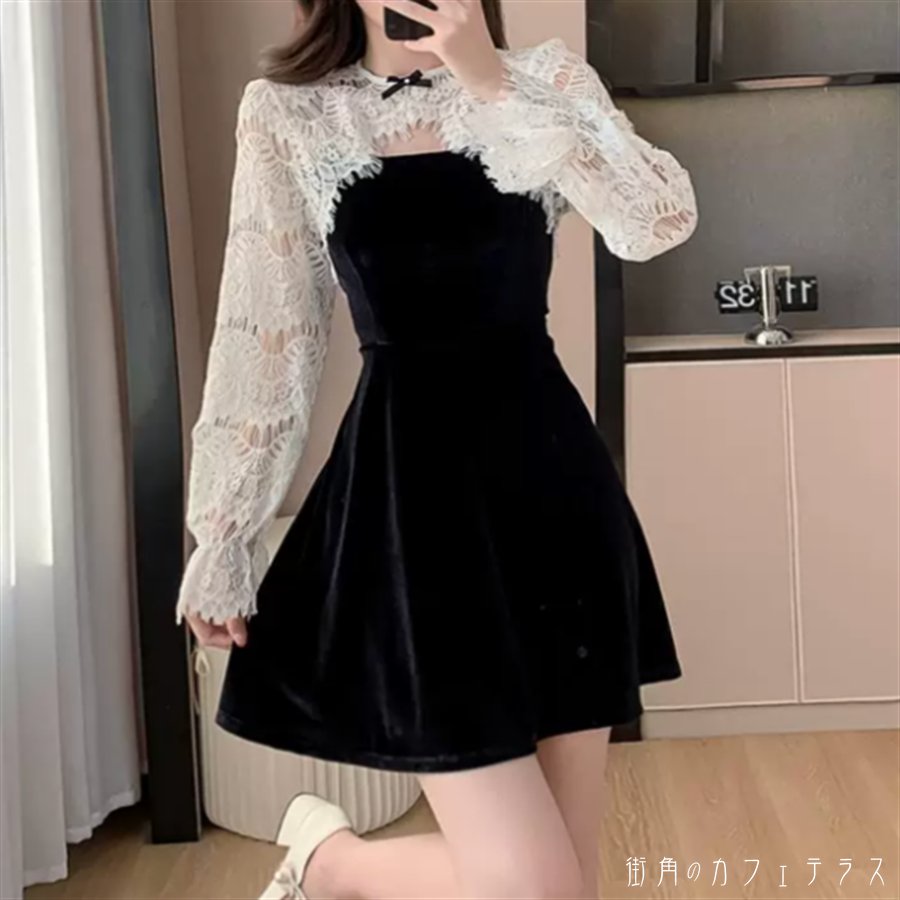 ワンピース ミニドレス デコラティブ ミニ 長袖 Aライン フレア レース リボン 薄手生地 エレガント 可愛い 大人可愛い きれいめ シンプル カジュアル シック コンサバ 華やか 大人 上品 おしゃれ お洒落 こなれ感 高見え フェミニン オールシーズン 10代 20代 30代 40代