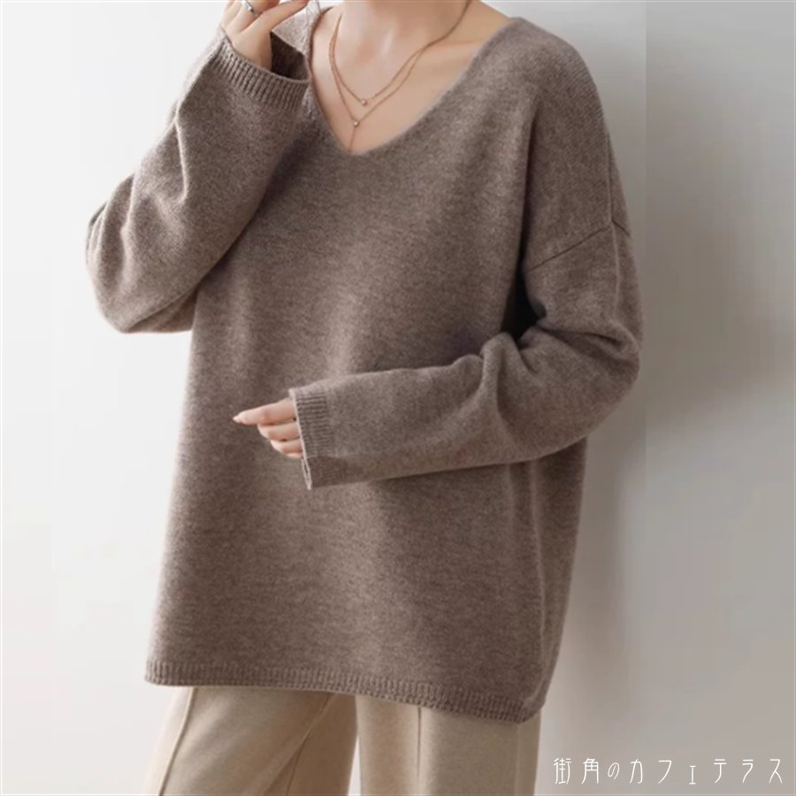 樂天商城 - セーター 2色 トップス ロング丈 チュニック 大きい ゆる 長袖 萌え袖 Vネック Aライン フレア プルオーバー ニット 厚手生地 無地 かわいい 大人可愛い 大人女子 こなれ感 シンプル カジュアル 大人 上品 おしゃれ お洒落 ラフ コンサバ デート お出かけ お茶会 女子会 休日