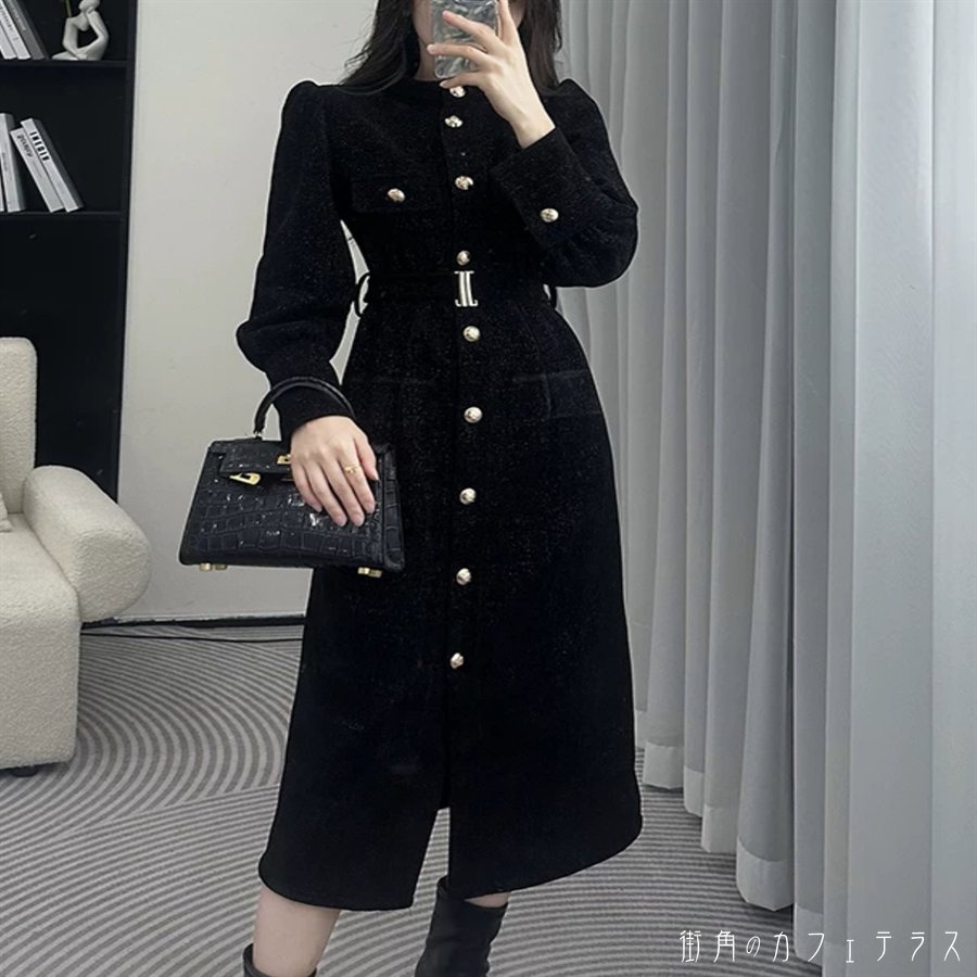 樂天商城 - ロングドレス ワンピース 衣装 ペンシルスカート マキシ ミモレ 長袖 ハイネック クルーネック Iライン ボタン 厚手生地 エレガント 可愛い 大人可愛い きれいめ シンプル カジュアル シック コンサバ 華やか 大人 上品 おしゃれ お洒落 主役級 こなれ感 高見え 高級感 無地