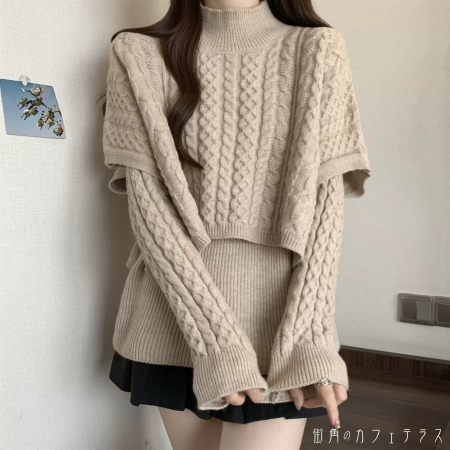 トップス セーター 2色 ロング丈 大きい ゆる 長袖 萌え袖 ハイネック Aライン フレア プルオーバー 重..