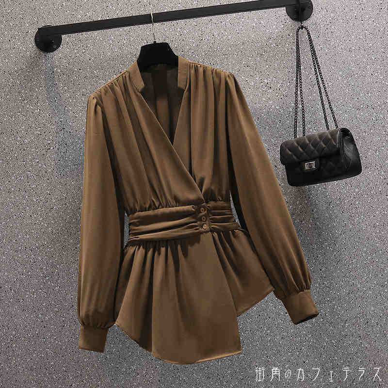 レディース トップス ブラウス カシュクール風 ロング丈 ドレープ アシンメトリー タック シンプル カジュアル きれいめ こなれ感 大人かわいい スタイルアップ 体型カバー 長袖 ブラウン ブラック 茶色 黒 20代 30代 40代 通勤 通学 オフィス お出掛け 女子会 お呼ばれ 秋冬