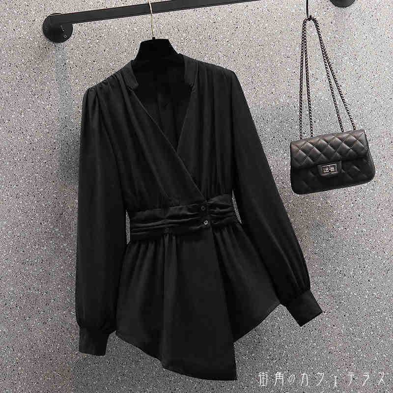 レディース トップス ブラウス カシュクール風 ロング丈 ドレープ アシンメトリー ...