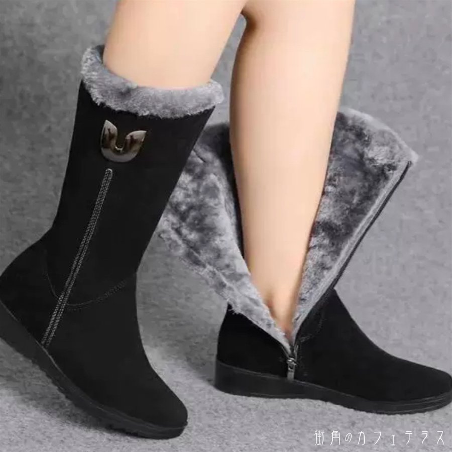 靴 ブーツ シューズ ローヒール ロング ラウンドトゥ 丸トゥ ファスナー 裏起毛 厚手生地 ふわふわ もこもこ ボア素材 エレガント 可愛い 大人可愛い きれいめ シンプル カジュアル シック コンサバ 華やか 大人 上品 おしゃれ 主役級 こなれ感 高見え 無地 冬 レディースのサムネイル