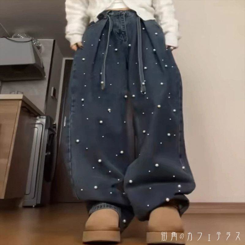 樂天商城 - デニムパンツ フレア Aライン ボトム ロング ポケット ファスナー 装飾 パール デニム かわいい 大人可愛い 大人女子 綺麗 シンプル カジュアル 大人 上品 おしゃれ お洒落 こなれ感 ラフ コンサバ 着痩せ レディライク 無地 春 30代 40代 レディース 女性用 デート お出かけ