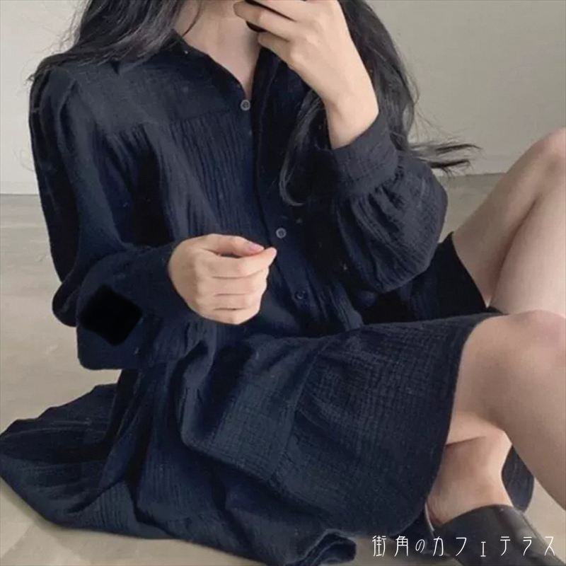 Long-Sleeved - ブラウス 2色 トップス ロング丈 チュニック ゆったり 長袖 Vネック Aライン フレア プルオーバー 縫い目 ステッチ 薄手生地 無地 かわいい 大人可愛い 大人女子 こなれ感 シンプル カジュアル 大人 上品 おしゃれ お洒落 ラフ コンサバ シック デート お出かけ お茶会
