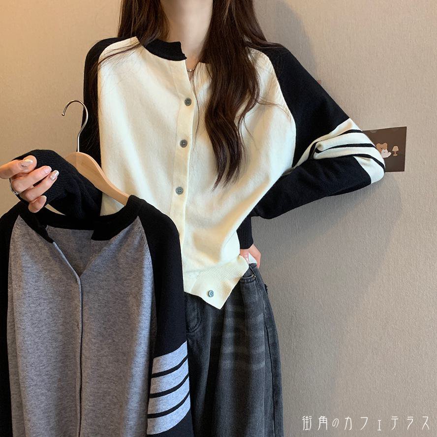 樂天商城 - レディース アウター 羽織り ニット カーデ カーディガン カラー切り替え カラーブロック シンプル カジュアル 体型カバー こなれ感 大人かわいい 長袖 アイボリー グレー 20代 30代 40代 通勤 通学 オフィス お出掛け 女子会 お呼ばれ 春秋