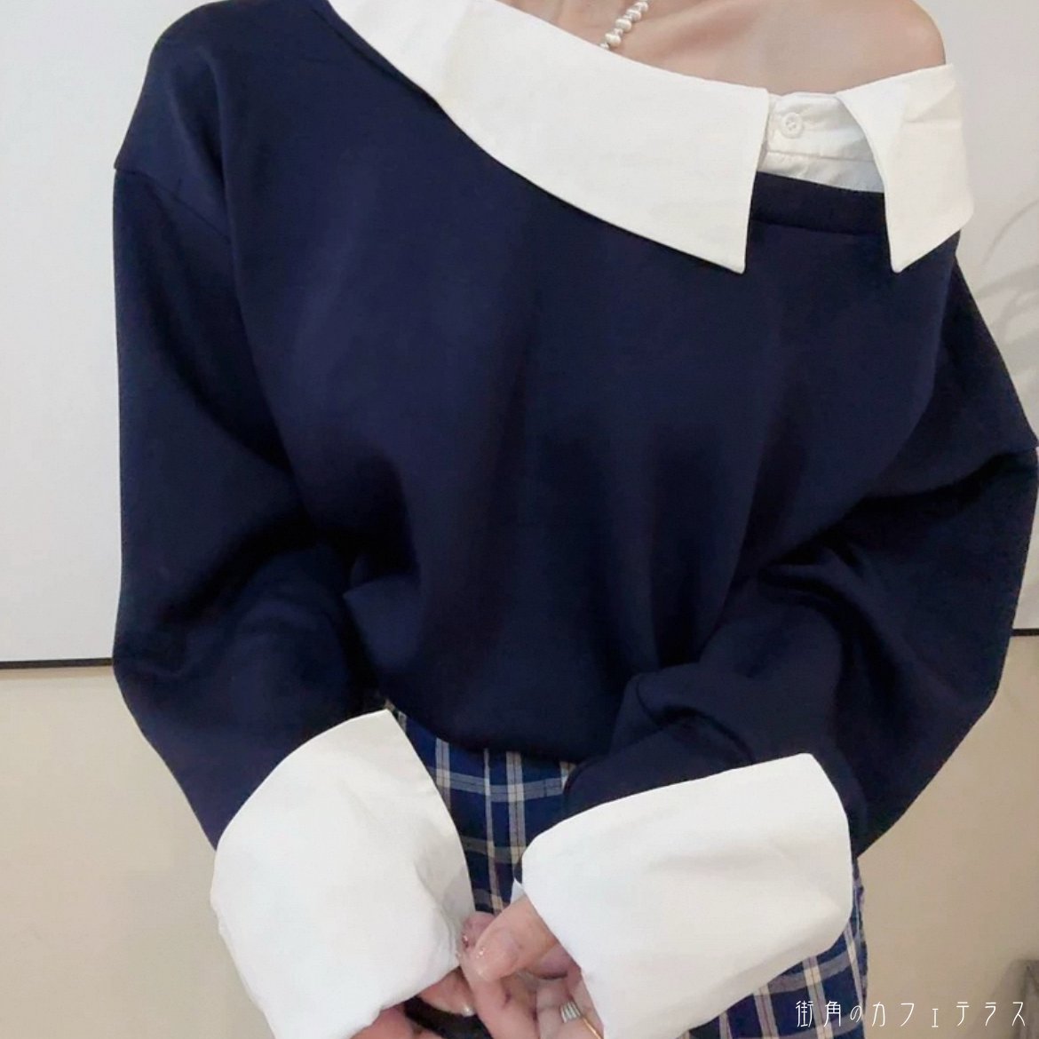 V-Neck - セーター 2色 長袖 Vネック 襟付き Aライン フレア プルオーバー 異素材切り替え ドッキング 無地 かわいい 大人可愛い 大人女子 こなれ感 シンプル カジュアル 大人 上品 おしゃれ お洒落 ラフ コンサバ ガーリー デート お出かけ お茶会 女子会 休日 授業参観 秋 冬 30代