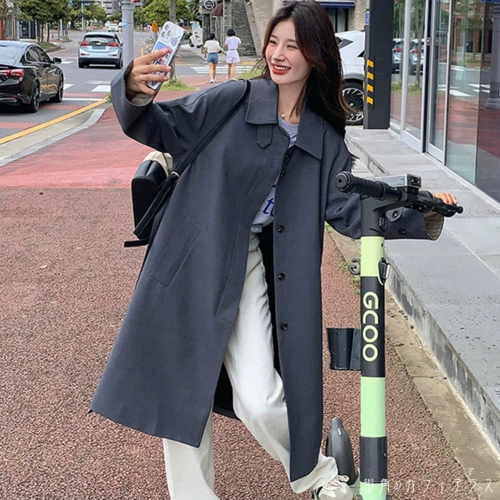 樂天商城 - トレンチコート チェスターコート アウター 羽織り ロング 長袖 Vネック スクエアネック フレア Aライン リボン ボタン グレー 大人カラー ニュアンスカラー 薄手生地 かわいい 大人可愛い 綺麗 シンプル カジュアル 大人 上品 おしゃれ お洒落 大人女子 こなれ感 エレガント