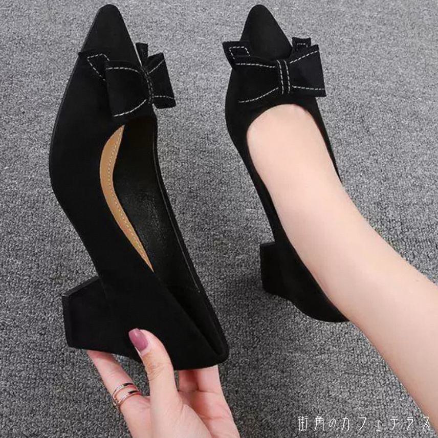 パンプス 靴 シューズ チャンキーヒール ハイヒール ポインテットゥ 飾り リボン ステッチ 縫い目 安定感 エレガント 可愛い 大人可愛い きれいめ シンプル カジュアル シック コンサバ 華やか 大人 上品 おしゃれ 主役級 こなれ感 高見え 高級感 フェミニン 無地 春