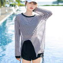 ビキニ 3点セット 水着 Tシャツ タンキニ 日焼け防止 紫外線対策 Uネック 長袖 かわいい 大人可愛い きれいめ シンプル カジュアル ナチュラル 華やか 大人 大人っぽい おしゃれ 主役級 ガーリー ボーダー しましま 夏 海 ビーチ プール リゾート サーフィン レディース(4)
