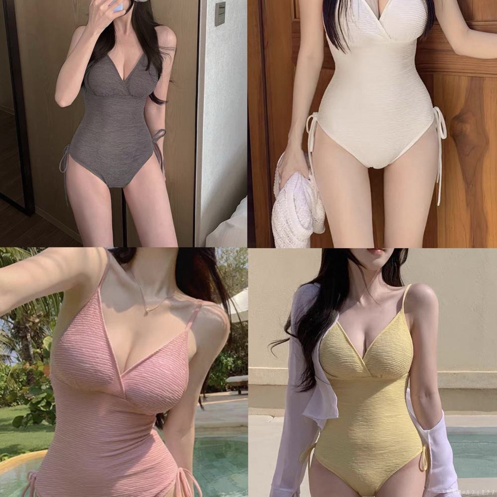 ビキニ 4色 水着 スイムウェア モノキニ Vネック リボン かわいい 大人可愛い きれいめ シンプル カジュアル ナチュラル 華やか 大人 大人っぽい おしゃれ レトロ 主役級 女っぽ フェミニン ガーリー 無地 夏 海 ビーチ プール リゾート レディース 女性用 ママ 20代 30代