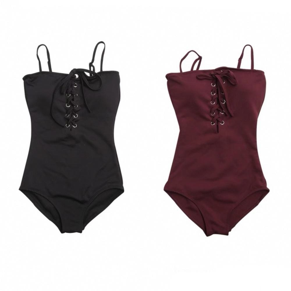 ビキニ 2色 水着 スイムウェア モノキニ ラウンドネック レースアップ 編み上げ かわいい 大人可愛い きれいめ シンプル カジュアル ナチュラル 華やか 大人 大人っぽい おしゃれ レトロ 主役級 女っぽ ガーリー 無地 夏 海 ビーチ プール リゾート レディース 女性用 ママ