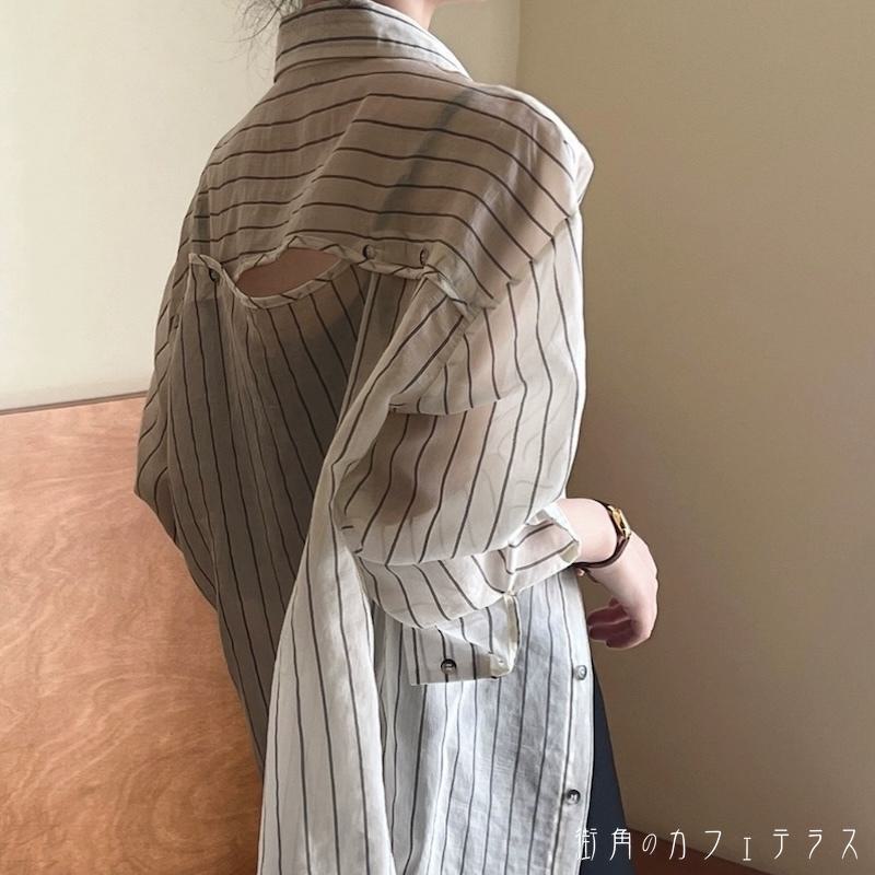 レディース アウター シャツ 羽織り 紫外線対策 クーラー対策 日よけ シアー感 こなれ感 ストライプ シンプル カジュアル きれいめ 抜け感 大人かわいい 長袖 ホワイト ブラウン 20代 30代 40代 通勤 通学 オフィス お出掛け 女子会 お呼ばれ 春夏