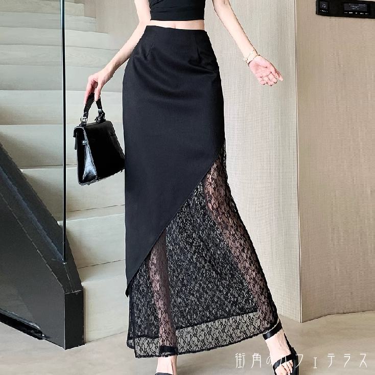 樂天商城 - ロングスカート マーメイドスカート アンクル丈 マキシ丈 フレア Aライン ハイウエスト 薄手 透け感 シースルー ドッキング 異素材 かわいい 大人可愛い きれいめ シンプル カジュアル 大人 上品 おしゃれ お洒落 こなれ感 コンサバ系 モード系 エレガント フォーマル