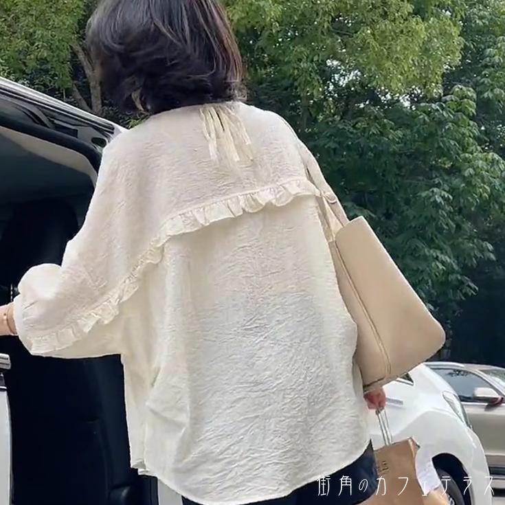 Short Sleeves - ブラウス 2色 トップス ロング丈 アシンメトリー丈 ゆったり 半袖 七分袖 Uネック Aライン フレア プルオーバー 透け感 薄手生地 無地 かわいい 大人可愛い 大人女子 こなれ感 シンプル カジュアル 大人 上品 おしゃれ お洒落 ラフ コンサバ ガーリー シック デート お出かけ