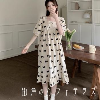 Underwear, Sleepwear - パジャマ 2種類 ナイトウェア ルームウェア ワンピース ロング マキシ 長袖 ラウンドネック Aライン フレア プルオーバー リボン ステッチ 縫い目 薄手生地 可愛い 大人可愛い きれいめ カジュアル おしゃれ お洒落 レトロ 主役級 こなれ感 フェミニン ガーリー ハート柄