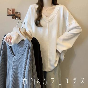 樂天商城 - セーター 3色 リブニット 30代 40代 女性用 レディース トップス ロング丈 大きい オーバーサイズ 長袖 萌え袖 Vネック Aライン フレア プルオーバー ニット 無地 こなれ感 大人 おしゃれ お洒落 ラフ コンサバ デート お出かけ お茶会 女子会 休日 授業参観 秋 冬 着回し
