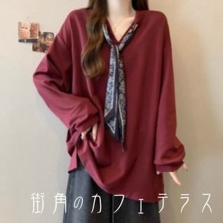 樂天商城 - Tシャツ 2色 30代 40代 女性用 レディース トップス ロング丈 ゆったり 長袖 萌え袖 Vネック Aライン フレア プルオーバー 無地 かわいい 大人可愛い 大人女子 こなれ感 シンプル カジュアル 大人 上品 おしゃれ お洒落 ラフ コンサバ デート お出かけ お茶会 女子会 休日 秋