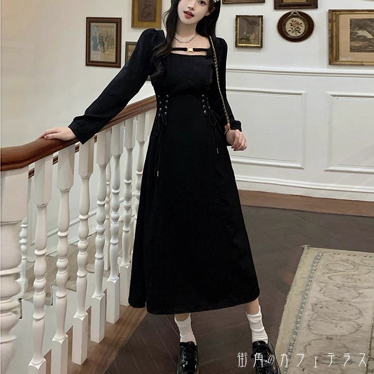 ワンピース 2種類 ロングワンピ ミニワンピ 長袖 ラウンドネック Aライン フレア プルオーバー 編み上げ レースアップ リボン エレガント 可愛い 大人可愛い きれいめ シンプル カジュアル シック コンサバ 華やか 大人 上品 おしゃれ お洒落 主役級 こなれ感のサムネイル