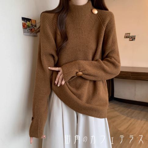 樂天商城 - セーター 3色 リブニット 30代 40代 女性用 レディース ママ トップス ロング丈 ゆったり 長袖 萌え袖 ハイネック タートルネック Aライン フレア プルオーバー 防寒 あったか 温かい 無地 かわいい 大人可愛い 大人女子 こなれ感 シンプル カジュアル 大人