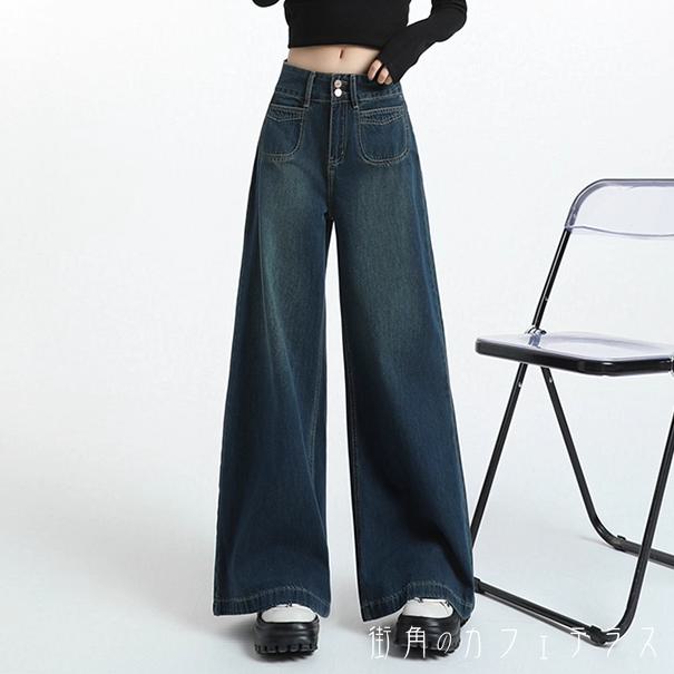 Rakuten - デニムパンツ ワイドパンツ フレア Aライン ボトム ロング ファスナー デニム かわいい 大人可愛い 大人女子 綺麗 シンプル カジュアル 大人 おしゃれ お洒落 ラフ コンサバ 着痩せ ヘルシー 無地 秋 30代 40代 レディース 女性用 デート お出かけ 女子会 休日