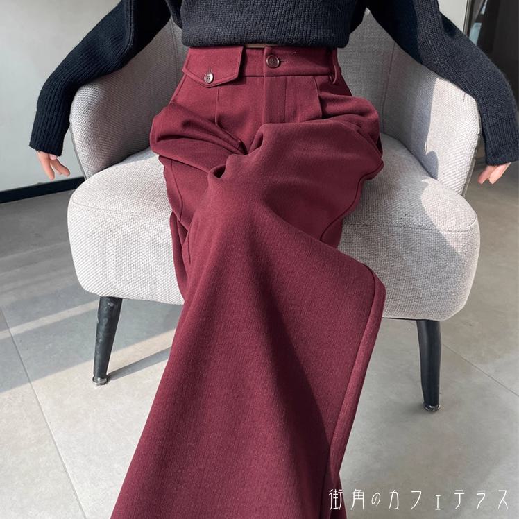 ワイドパンツ 4色 フレア Aライン ボトム ロング マキシ ポケット ファスナー 厚手生地 かわいい 大人可愛い 大人女子 綺麗 シンプル カジュアル 大人 おしゃれ お洒落 こなれ感 ラフ コンサバ 着痩せ ヘルシー 無地 秋 冬 30代 40代 レディース 女性用 ママ