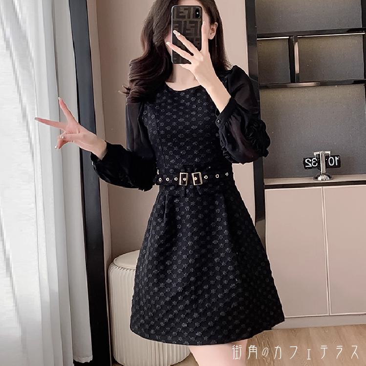 ミニドレス 2色 衣装 フリル Aライン フレア プルオーバー 長袖 Uネック コルセット風 ベルト エレガント 可愛い 大人可愛い きれいめ シンプル カジュアル シック コンサバ 華やか 大人 上品 おしゃれ お洒落 レトロ 主役級 こ...