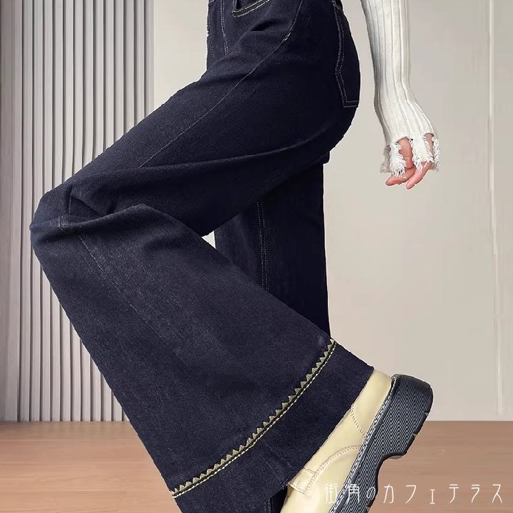 樂天商城 - デニムパンツ フレア Aライン ロング デニム かわいい 大人可愛い 大人女子 綺麗 シンプル カジュアル 大人 上品 おしゃれ お洒落 こなれ感 ラフ コンサバ 着痩せ レディライク 無地 オールシーズン シーズンレス 30代 40代 レディース 女性用 デート お出かけ 女子会